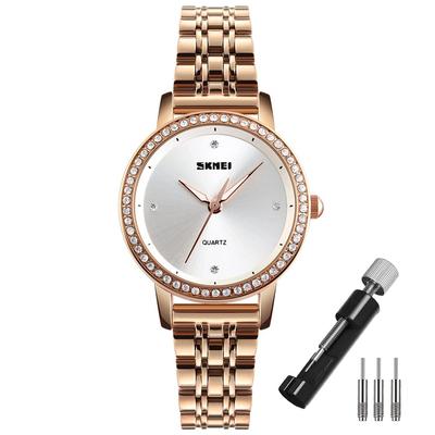 Simple and Stylish Women's Wristwatch with Diamonds, Gold Finish, Waterproof, Casual, Analog, Quartz Movement, Stainless Steel, Rose Gold, Perfect As