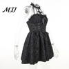 Gothic Lolita Pendant Dress Women's Sleeveless Lace Vintage Corset Halter Swing Full Round Skirt Dramatic Cocktail Victorian Style Black Punk