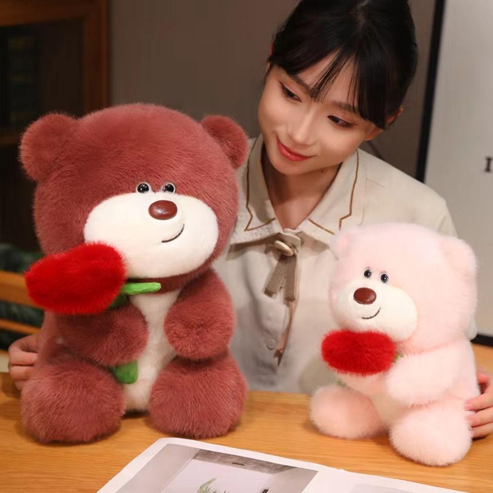 Chocolate Bear Love Flower Bear Plush Doll Valentine's Day Bear Stuffed Toy  Children Girls Boys