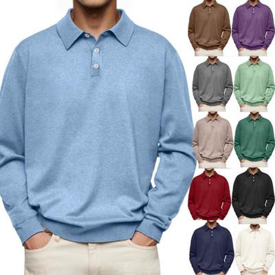 Men's Solid Color Single-breasted Loose Plus Size Polo Shirt Business Casual Pullover Top