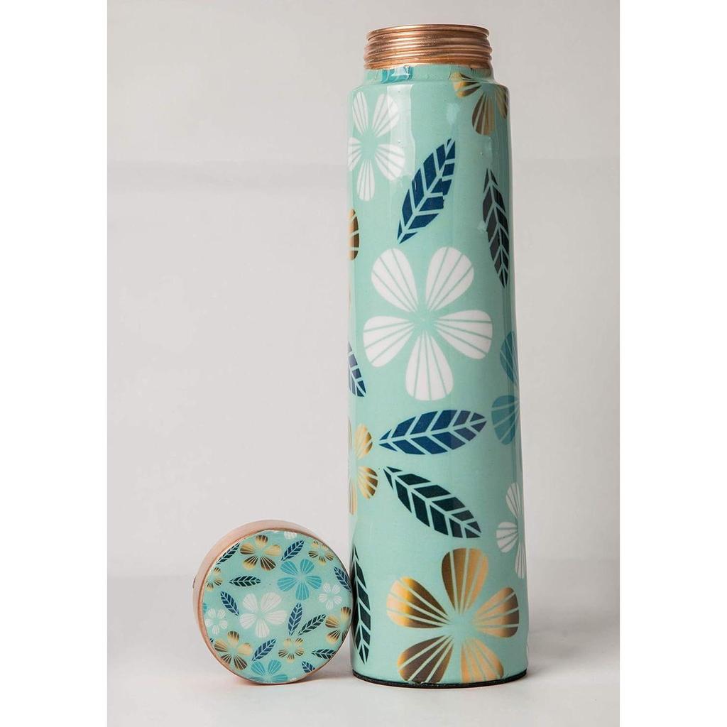 Golden Flower Multicolour Designer Printed 100% Pure Copper Bottle 1 Litre | Beautiful Bottle