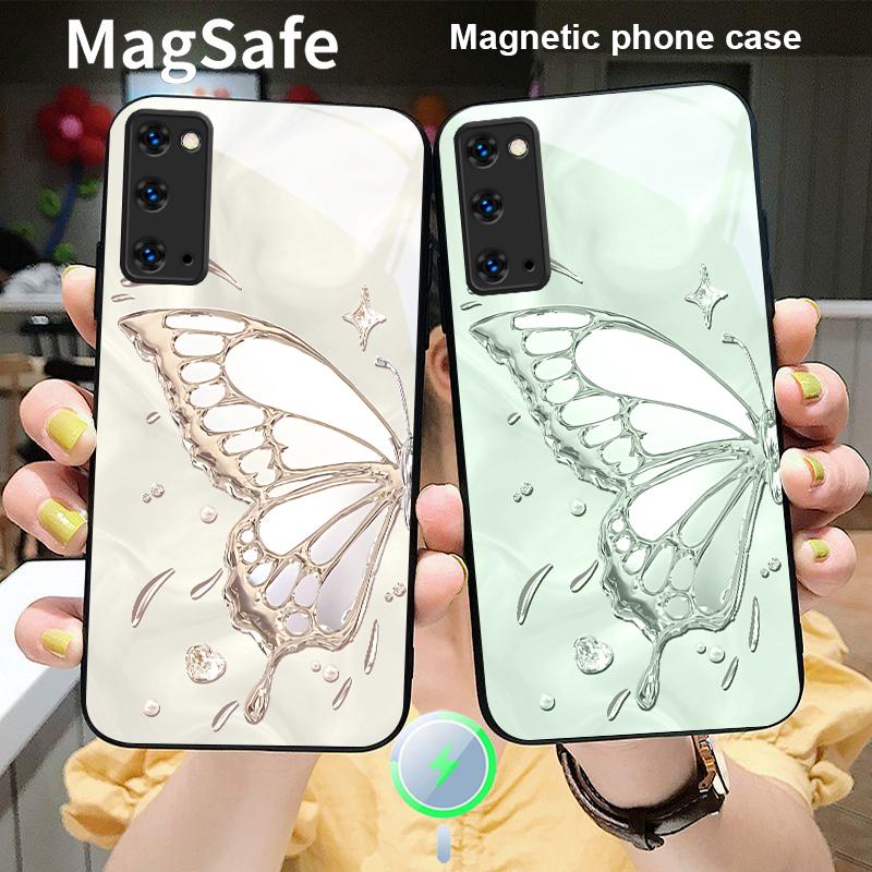 Butterfly of Ice Crystals For Samsung S25 S25 Edge S25Ultra S8 9 10 20 S21 Pro 22 Plus S23 FE S24 Ultra Magsafe Glass Phone Case