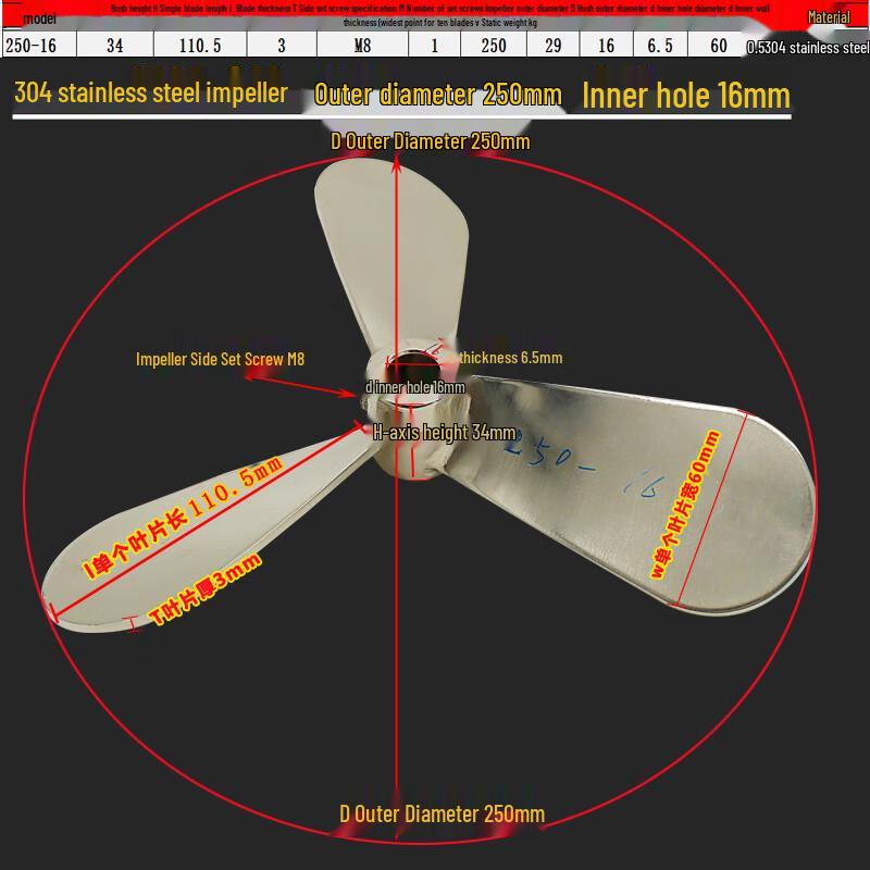 304 Stainless Steel Foldable Three-Blade Mixer Impeller