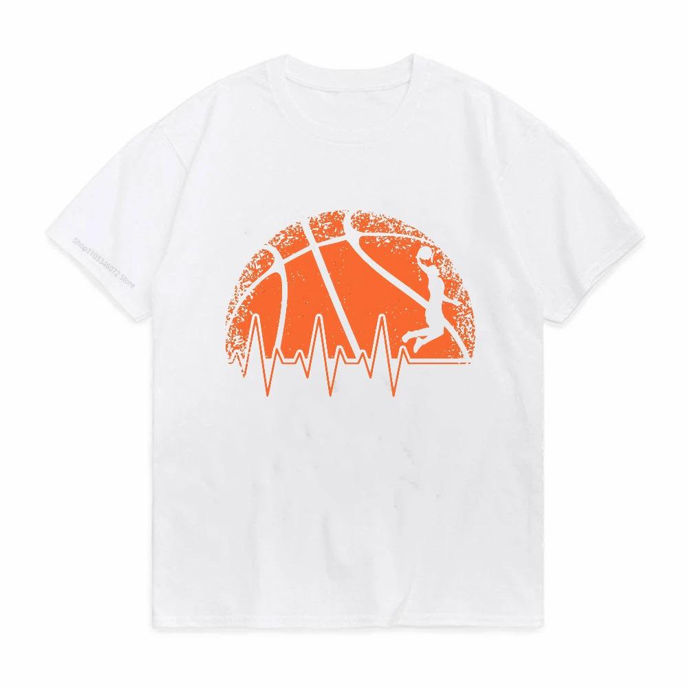 Funny Basketball Heartbeat Graphic TShirt Unisex Summer Cotton Streetwear Short Sleeve Basketball Lovers Gift Tee S