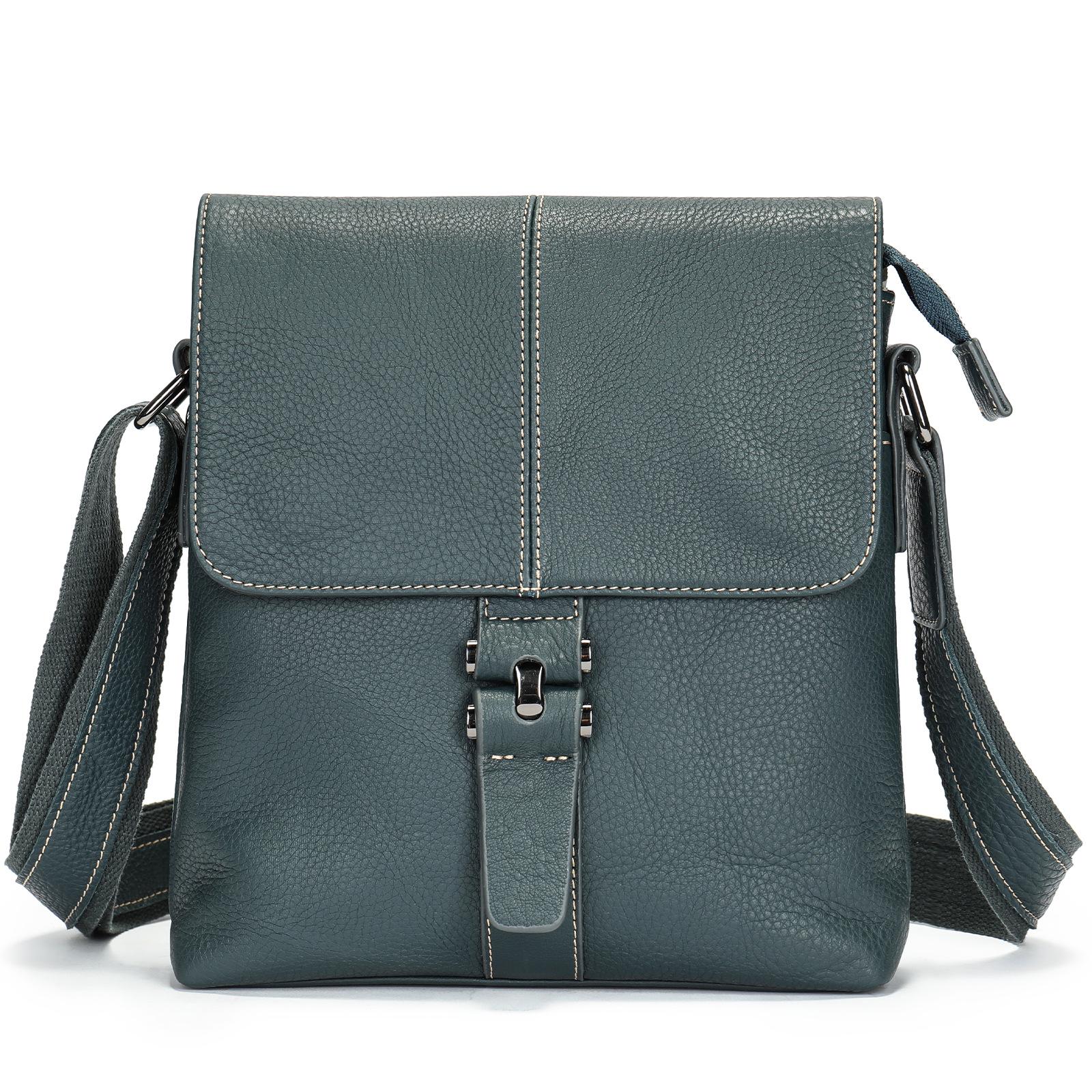 

Мужская винтажная кожаная сумка через плечо - Наплечная сумка-мессенджер из натуральной коровьей кожи с вертикальным клапаном темно-синий