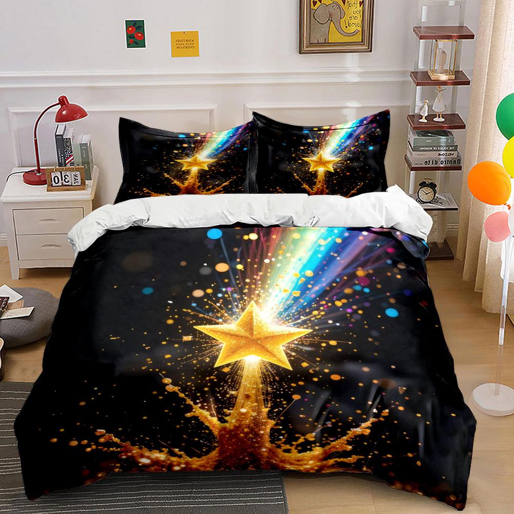 Golden Star Decorative Set Soft Comfortable Duvet Cover Bedding Set Included 1*Duvet Cover & 2*Pillowcases, Gift