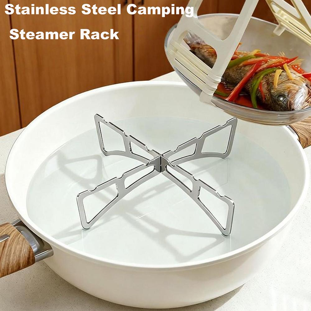 Outdoor Stainless Steel Cross Steamer Rack Multi-Function Camping BBQ Picnic Stand Kitchen Pot Pad Steaming Rack Camping Home