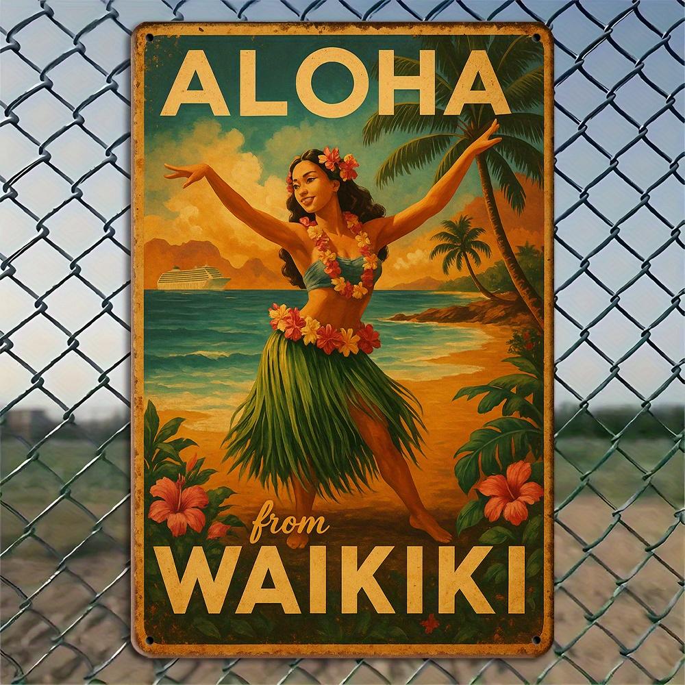 

1pc Aloha from Waikiki Vintage Metal Tin Sign, Aluminum Wall Art Decor for Garden, Bedroom, Garage, Christmas Decoration