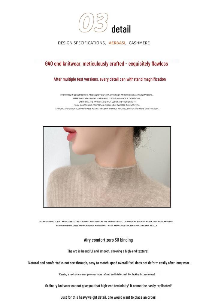 Women’s Stylish Slim-Fit Cashmere Sweater, Half-High Neck, Thick Base Layer, Versatile New Style