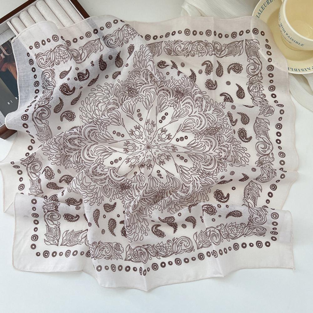 58cm Print Cotton Linen Square Neck Scarf Fashion Soft Floral Bandanas Headscarf Women Turban Head Wrap Elegant Neckerchief