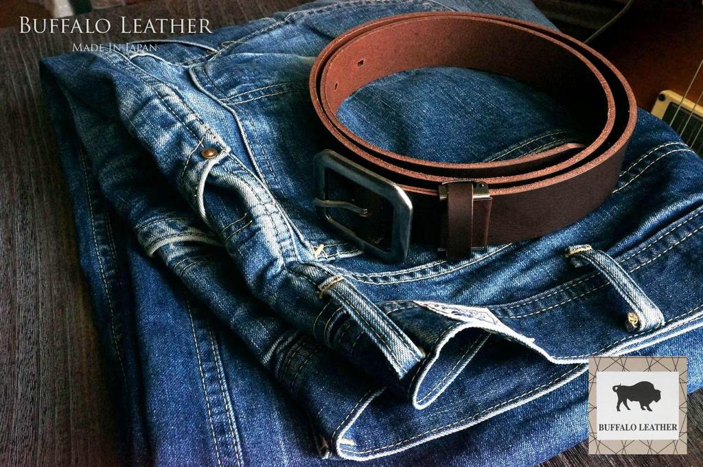 [recurrence (cowhide)] Belt, Octagon Buckle, Buffalo Leather, Men's & Women's, Casual, Single Piece Leather, 35mm Wide, Made in Japan (Dark Brown)