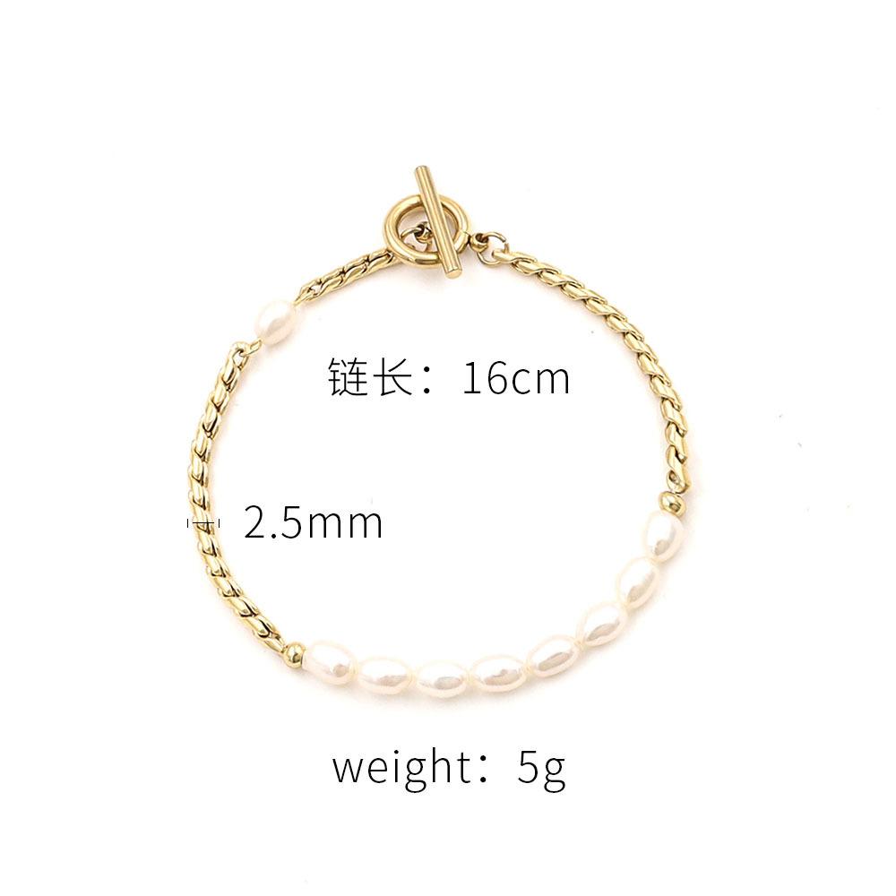 

French Light Luxury 18K Gold Baroque Pearl Ot Buckle Bracelet Women S Fashion Splicing Titanium Steel Hand Jewelry