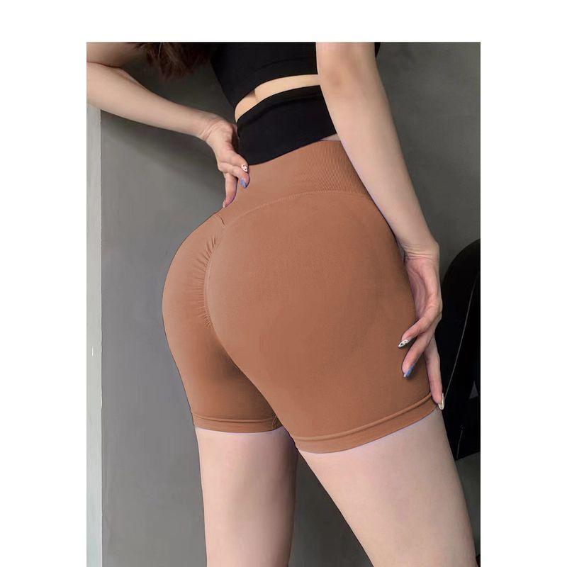 

European and American Style Yoga Shorts, Seamless High-Waisted Butt-Lifting Peach Butt Shorts, Summer Running Shorts, Fitness Shorts Cocoa color XL