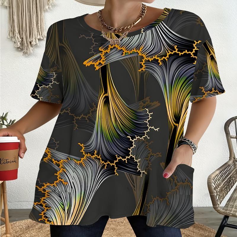 Large Women'S Short-Sleeve Tee Featuring a White Daisy Floral Design, Equipped with Pockets, Perfect for Everyday Travel, College Life, Beach Trips,
