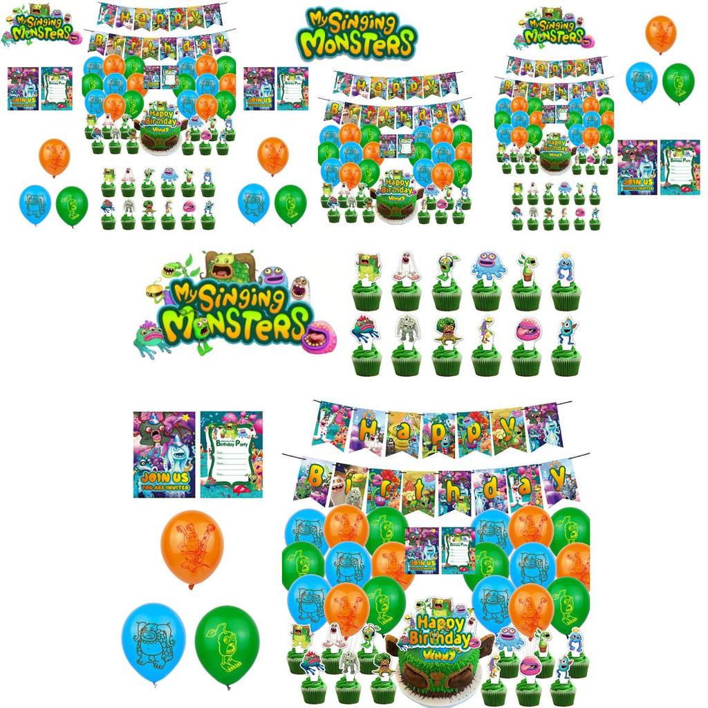 My Singing Monsters Birthday Party Decorations Set Colorful Balloons Paper Banners And Cake Toppers