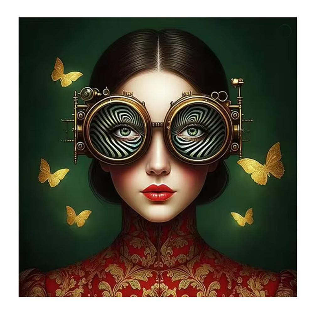 5D DIY Malowanie Diamentami Sztuka Surrealizm Kwiaty Okulary Przeciwsłoneczne Dziewczyna Ptak Mozaika Zestaw Haftowany Rhinestone Krzyżyk Wystrój Domu