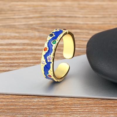 Nidin Heißer Verkauf 6 Farben Kupfer Inlay Zirkon Charme Offene Ringe Verstellbar Für Frauen Männer Verlobung Hochzeitsfeier Finger Schmuck