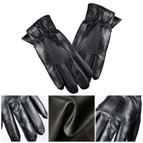 Men Leather Gloves Winter Warm Full-Finger Sports Gloves Touchscreen-Compatible Windproof Cycling Gloves for Outdoor Work Running Errands