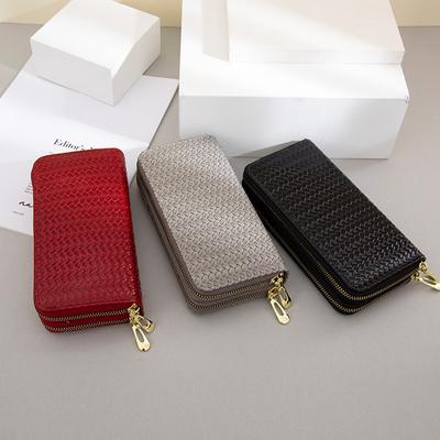 Portafoglio da donna con doppia cerniera Borsa lunga Pochette di grande capacità Borsa per cellulare in pelle Porta carte Fermasoldi