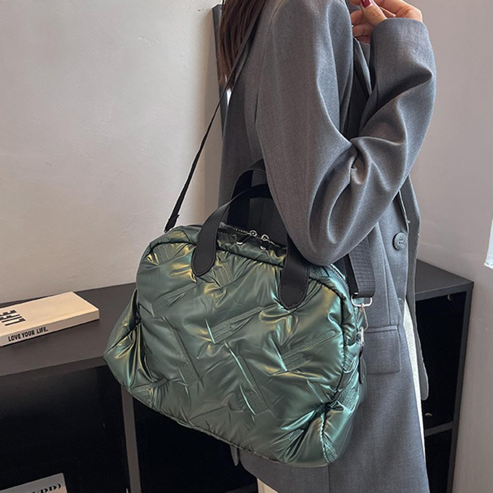 Borsa a tracolla gonfia da donna, grande capacità, borsa imbottita solida, versatile, casual, tracolla regolabile, borsa per la spesa invernale