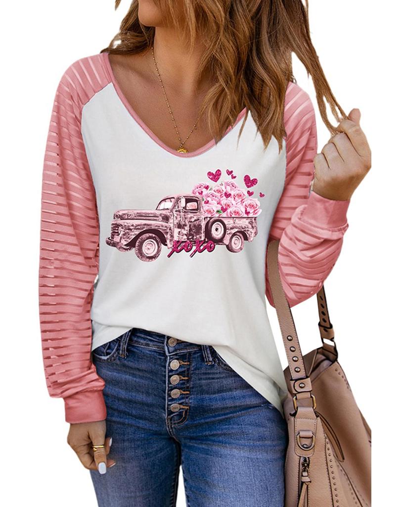 Azura Exchange Colorblock Car & Heart Graphic Long Sleeve Top