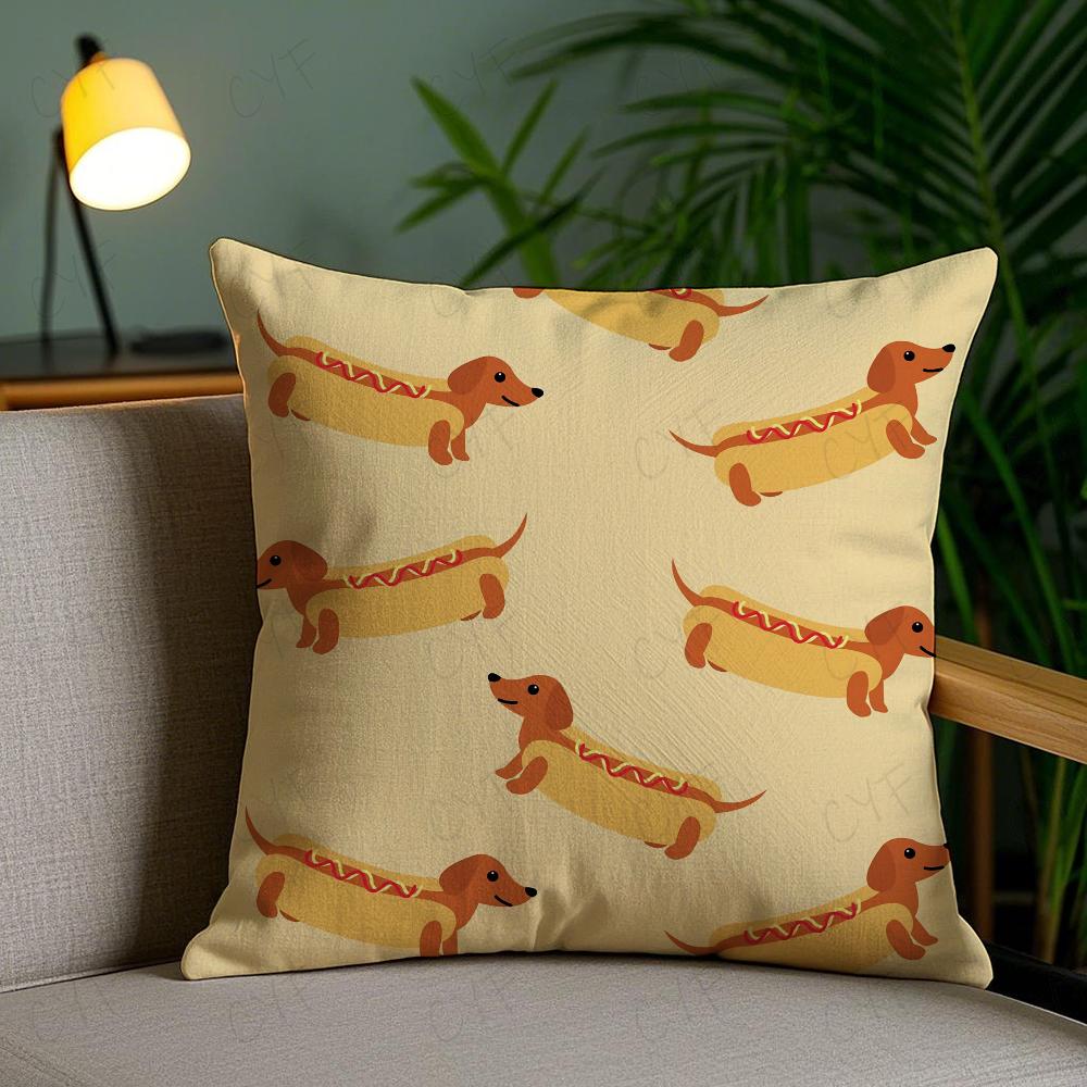Sausage Dog Dachshund Cute Pillow Case Anti-Dustmite Pillowcase Invisible Zipper Silky Short Plush Sofa Cushion Cover