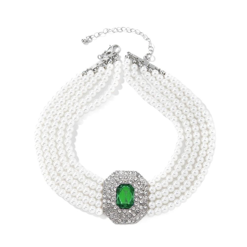 Five Layer Pearl Multilayer Necklace Charm Women Choker Luxury Rhinestone Necklace  Girls