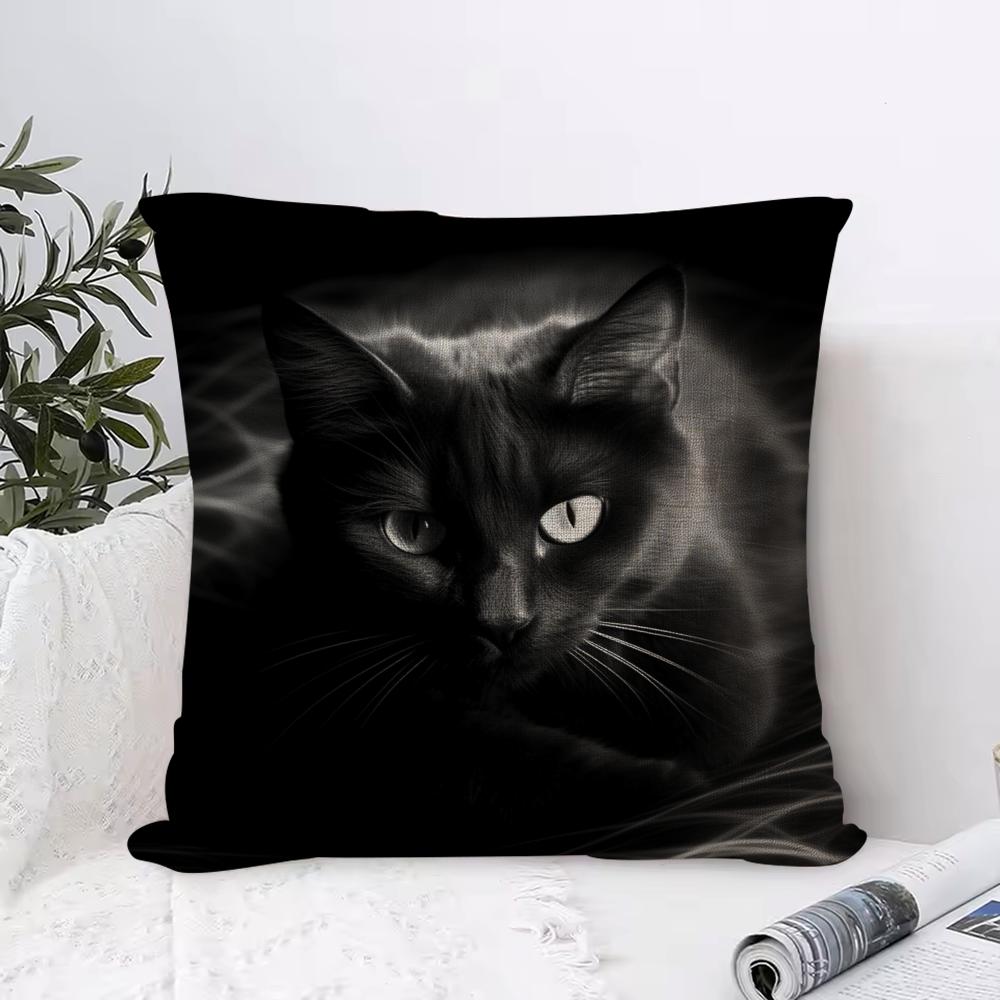 Black Cat Cute Kitty Cushion Cover Eco Linen Pillow Case DoubleSided Print Breathable Durable Zipper Home Decor Gift