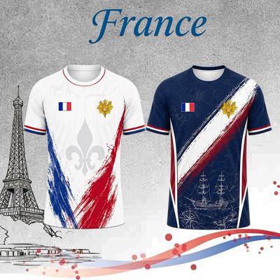 T-shirt met Franse Vlag Zomer Heren Sneldrogend Voetbalshirt Unisex Streetwear Casual Sport Korte Mouw Tee Cadeau voor Fans