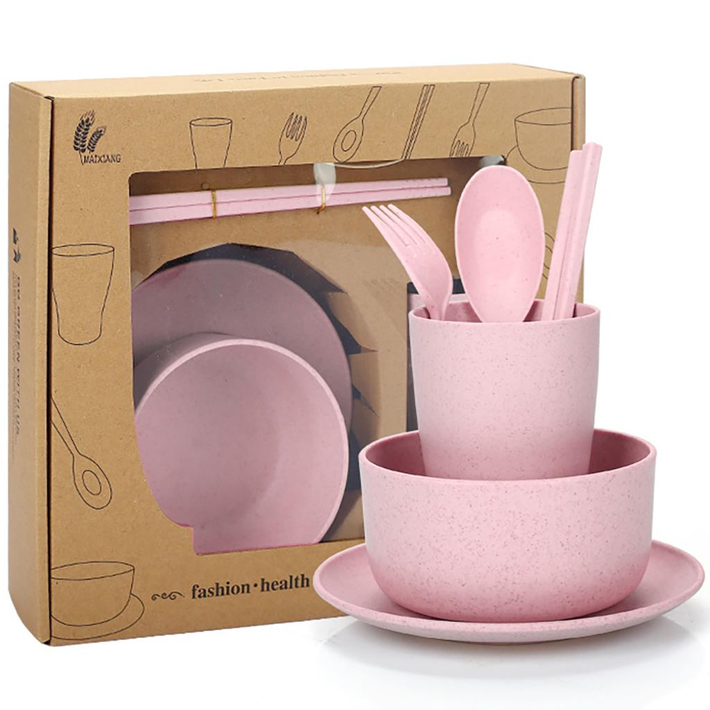 High Grade Wheat Straw Dinnerware Set Children's Unbreakable Dishes Tableware Fork Spoon Chopsticks Bowls Cup Dish Camping Set