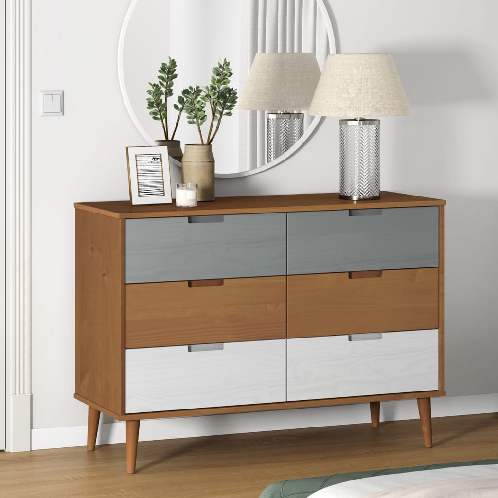 Vidaxl Chest of Drawers Molde, Brown, 113X40X80 Cm, Solid Pine Wood