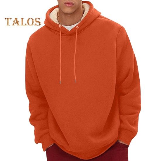 Hanorac de iarnă pentru bărbați, căptușit cu pluș, culoare uni, cu șnur, larg, cu mâneci lungi, top termic cu manșete elastice, hanorac casual de zi cu zi