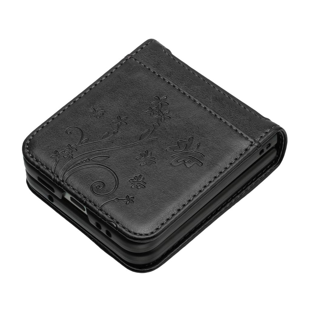 For Motorola Razr 60/50 5G Leather Case Butterfly Flower Imprinted Phone Cover with Strap
