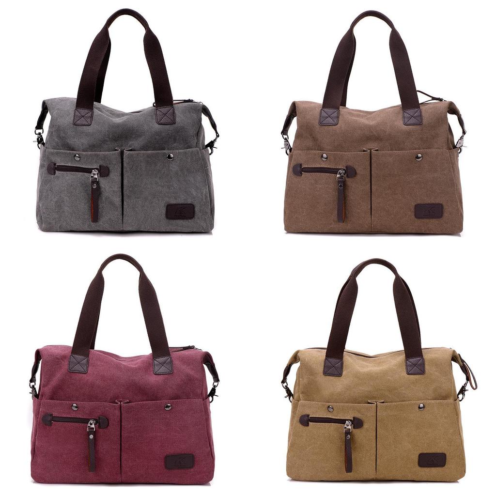 Korean Style Canvas Womens Casual Shoulder Bag With Zipper Pockets For Daily Use