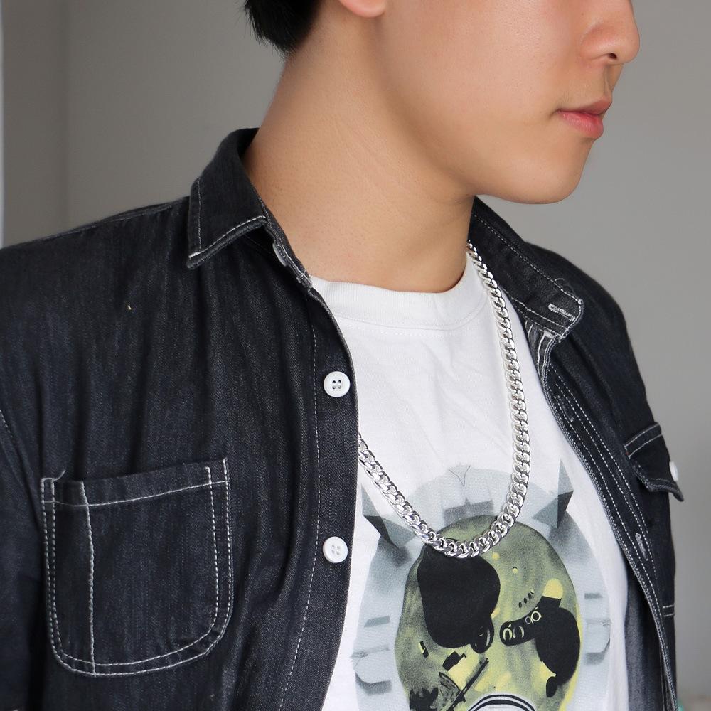 Handmade Cuban Whip Chain Men'S Necklace White Copper Plated Micron Thick Rhodium Gold Hip Hop 10Mm Necklace Silver Jewelry