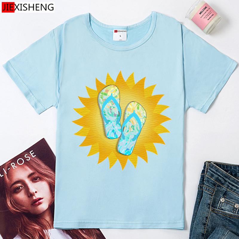 Holiday Beach Style Print Women T Shirt Summer Cool Short Sleeve O Neck Tshirt Girl White Tops Female Clothes Hh1158