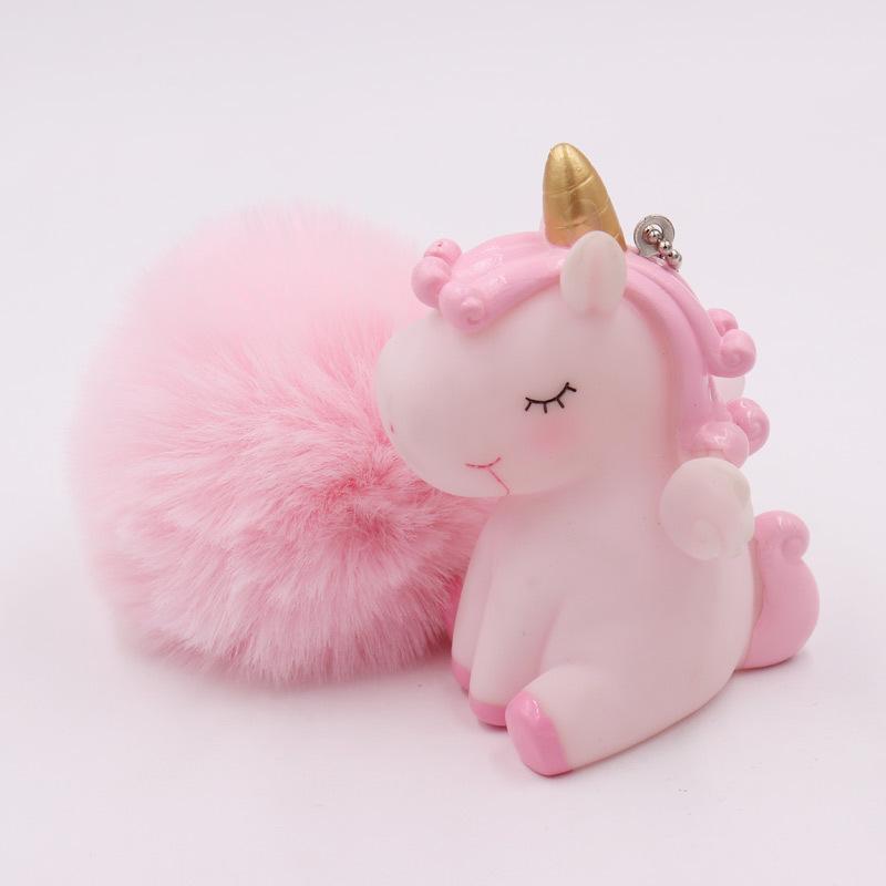 Dreamy Unicorn Pom-Pom and Heart Silicone Keychain Charm Dreamy Unicorn (Silver Chain Clasp)