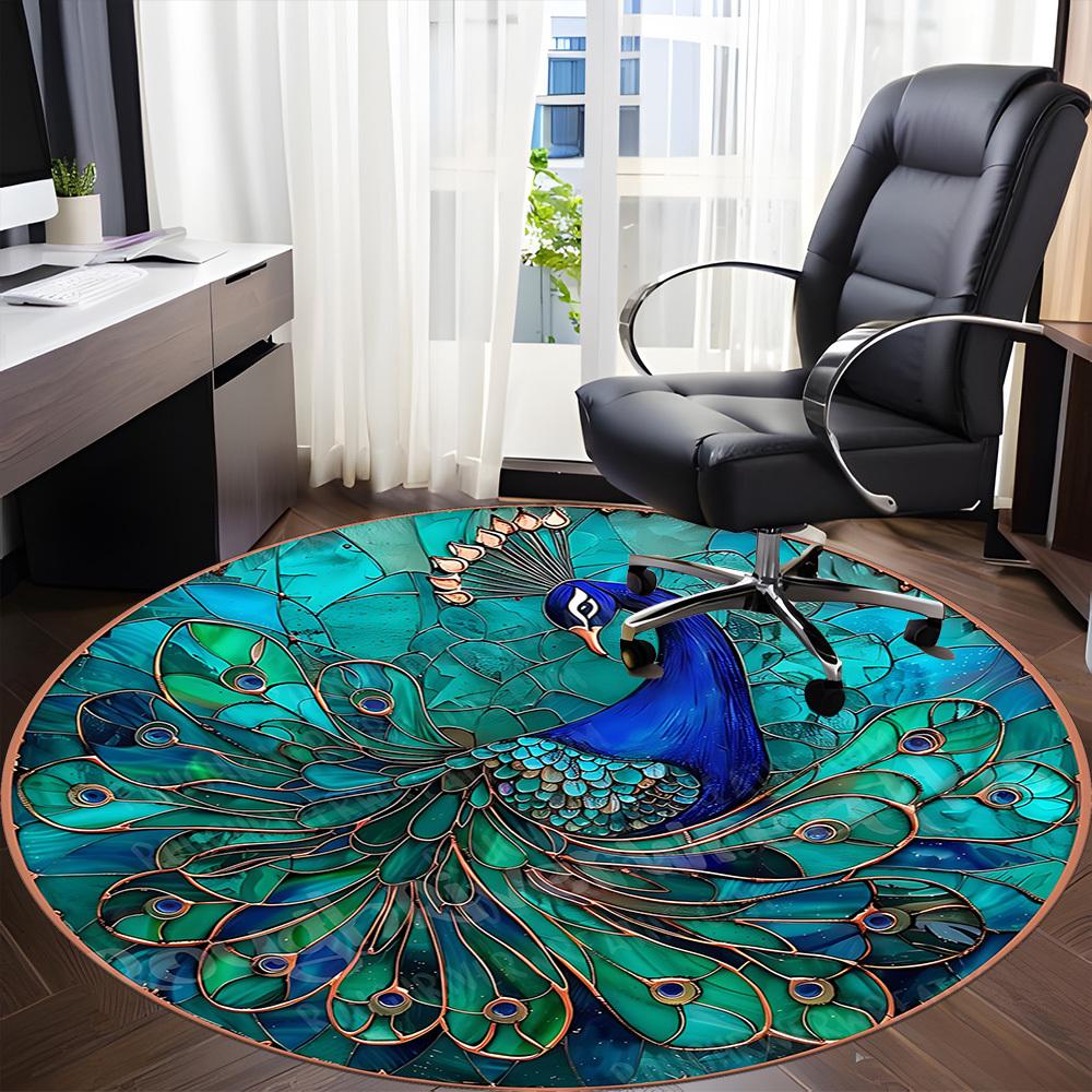 1pc Peacock Feather Office Round Area Rug, Under Office Chairs Bedroom Living Room Home Decor, Room Deco