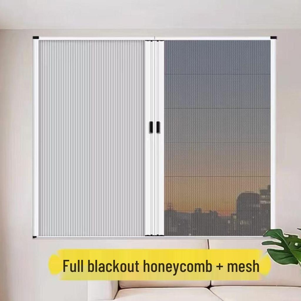 Aluminum Alloy Honeycomb Insulated Windproof Folding Window Curtain with Sliding Screen and Sun Protection