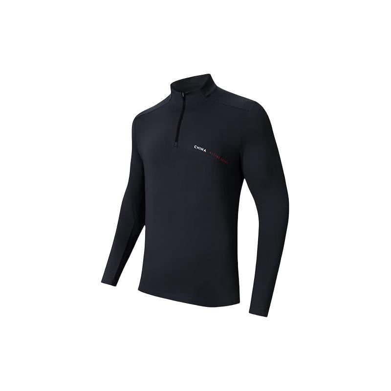 Anta Plain Stand Collar Sports Leisure Knitted Long Sleeve T-Shirt Men tops Basic-Black 152417408-3 XL
