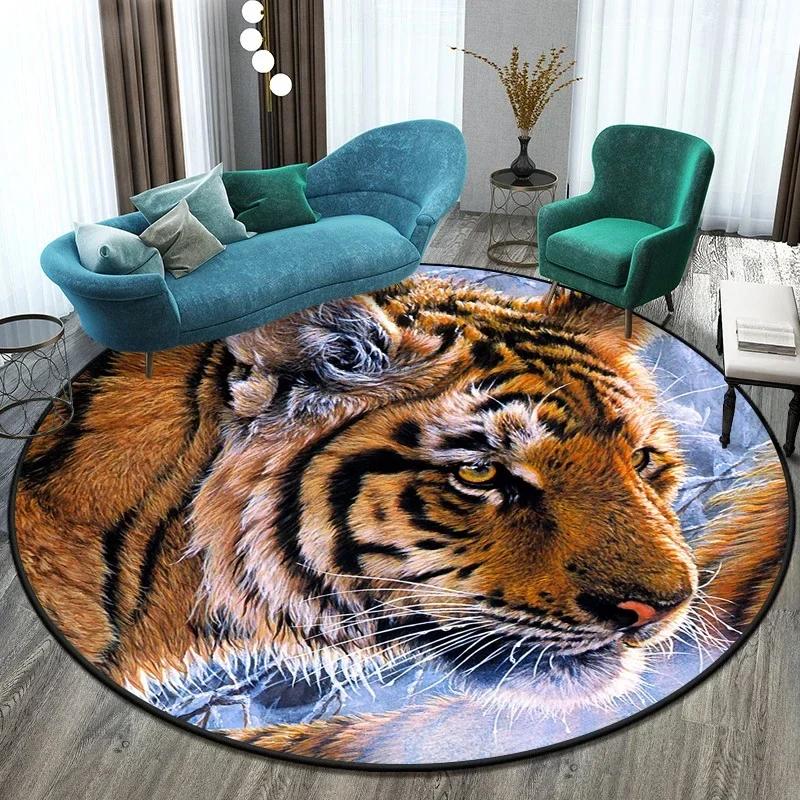 Cute Tiger Round Area Rug – Soft Non-Slip Kids Floor Mat – Playful Animal Carpet for Living Room, Bedroom or Playroom Decor