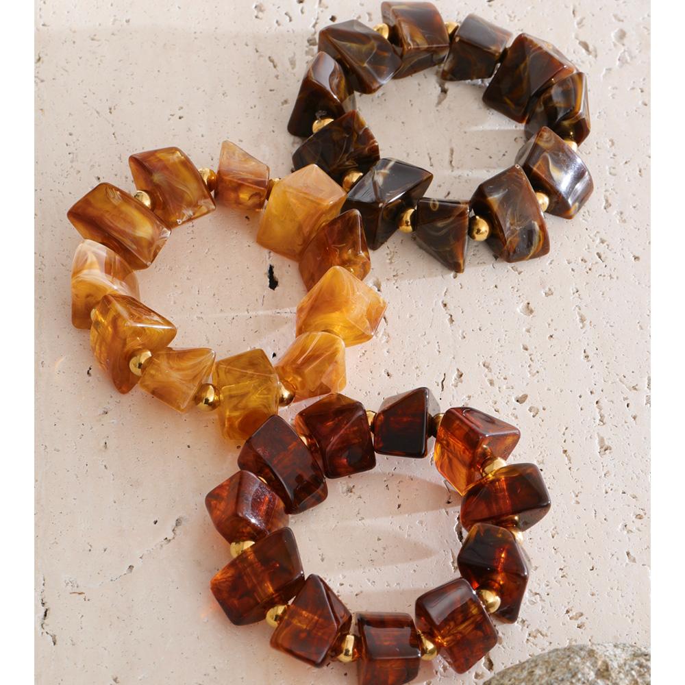 Eetit 2025 Amber Resin Acrylic Geometric Bead Chain Large Bracelet Bangle for Women Hyperbole Waterproof Handmade Europe Jewelry