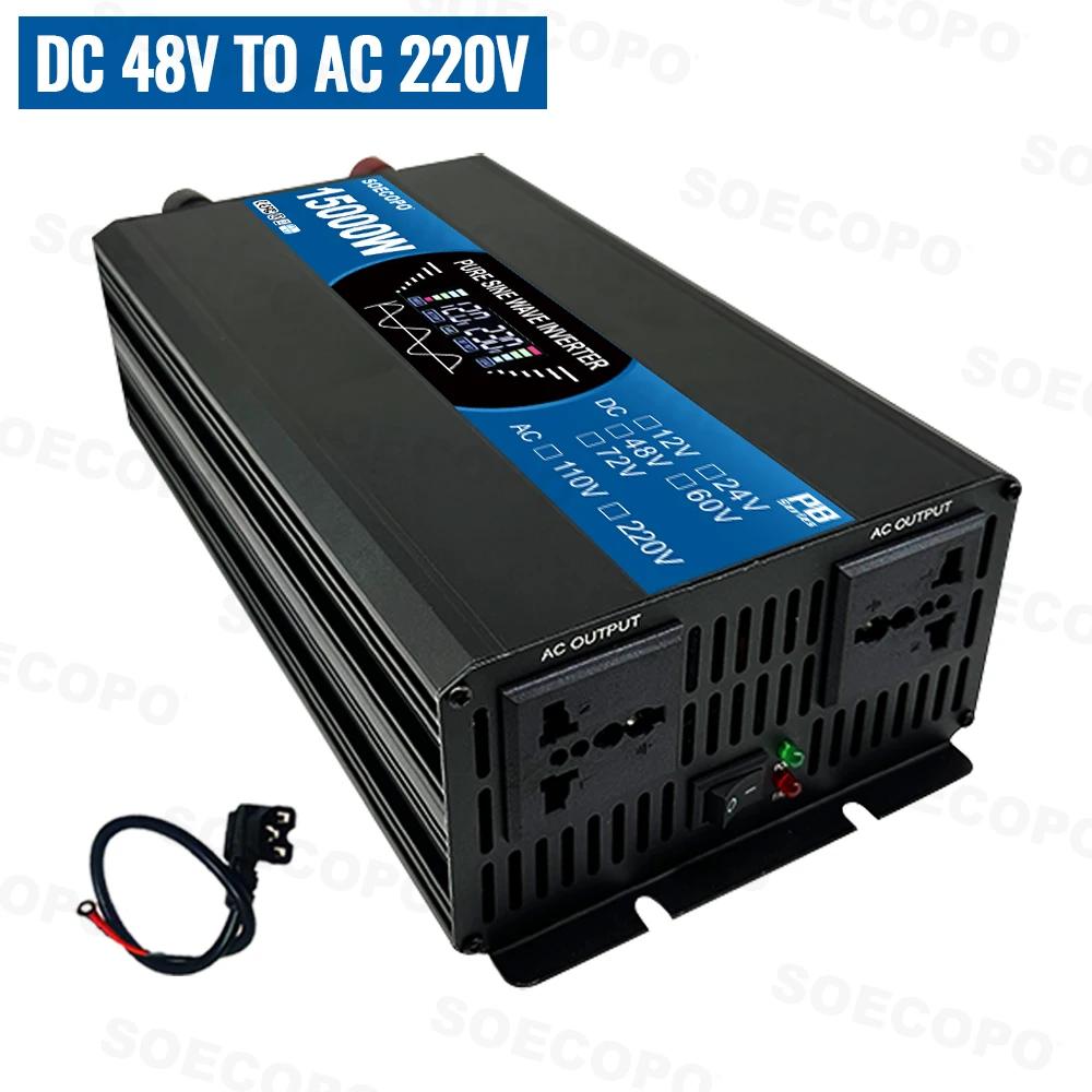 Pure Sine Wave Inverter 15000W 2 Sockets Solar Inverter DC 12/24/48/60/72V To AC 110V/220V Home Outdoor Camping Current Inverter