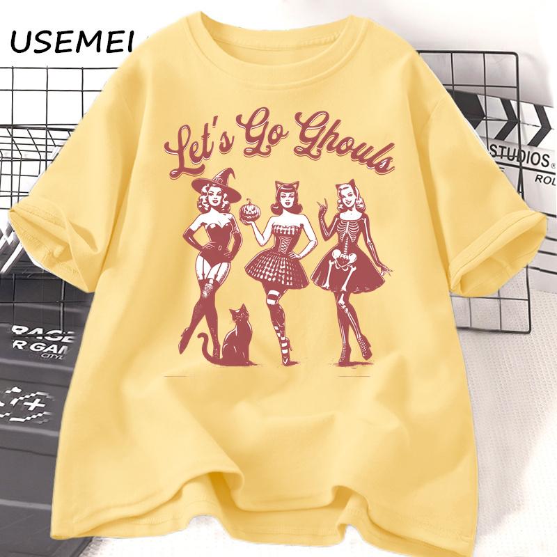 Lets Go Retro Halloween Spooky Mama Tshirt Women Casual Cotton Fall Witchy Tshirt Short Sleeve Womens Clothing Fall Tshirts