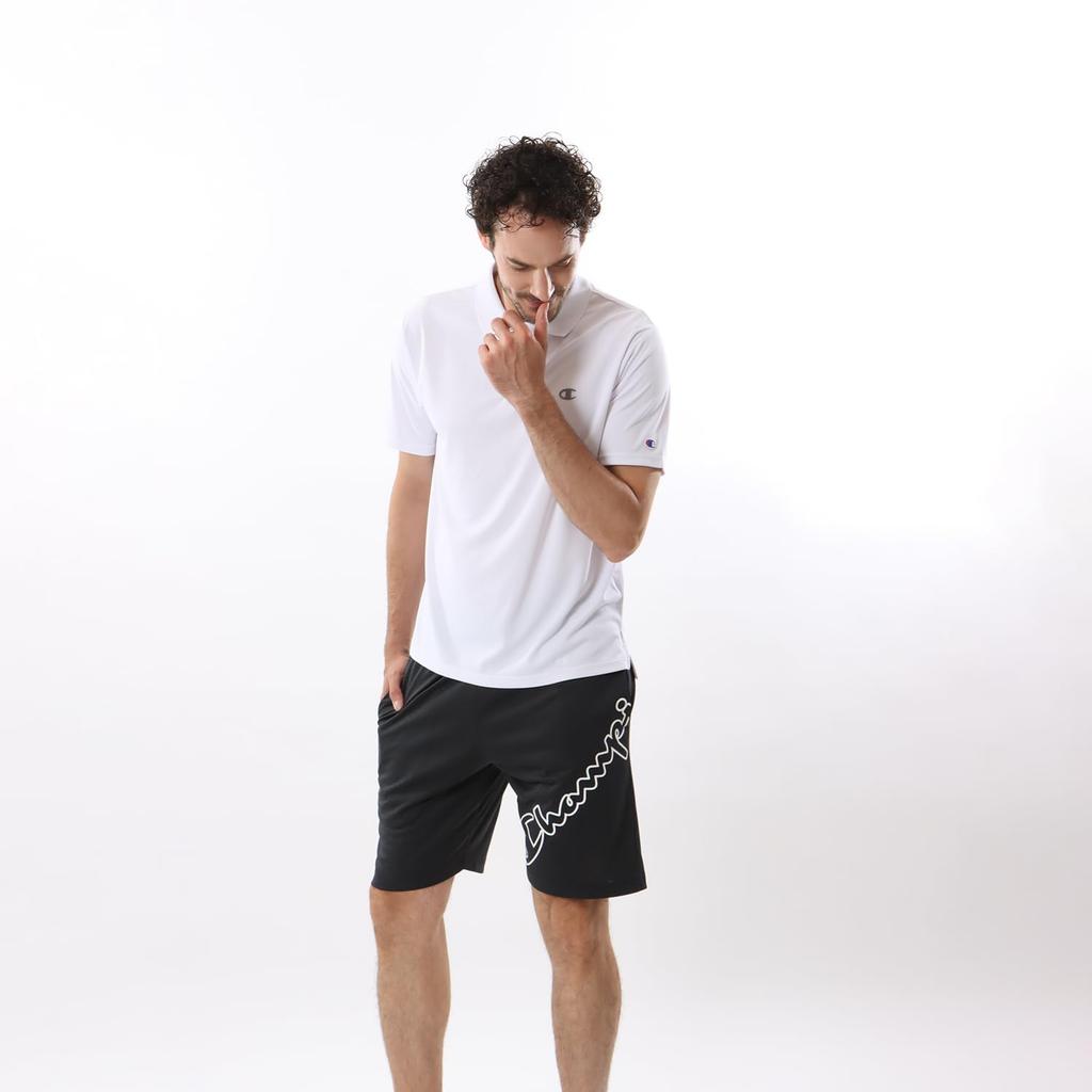 Champion Short Sleeve Polo UV Odor Quick Men's Shirt, Protection, Antibacterial, Resistant, Drying, One-Point Logo, White, C3-ZS303