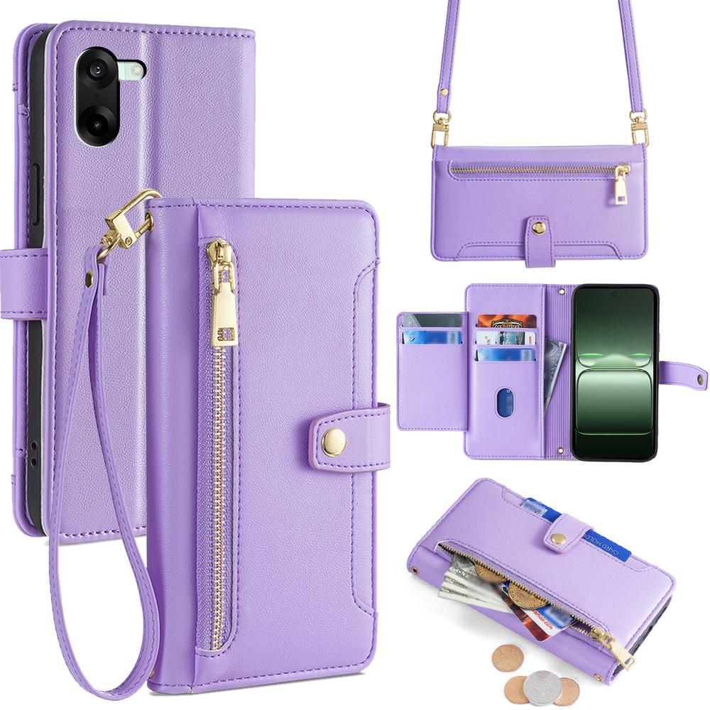 For OnePlus Nord CE5 5G/Ace 5 Racing 5G Leather Case Zipper Pocket Wallet Phone Cover with 2 Straps