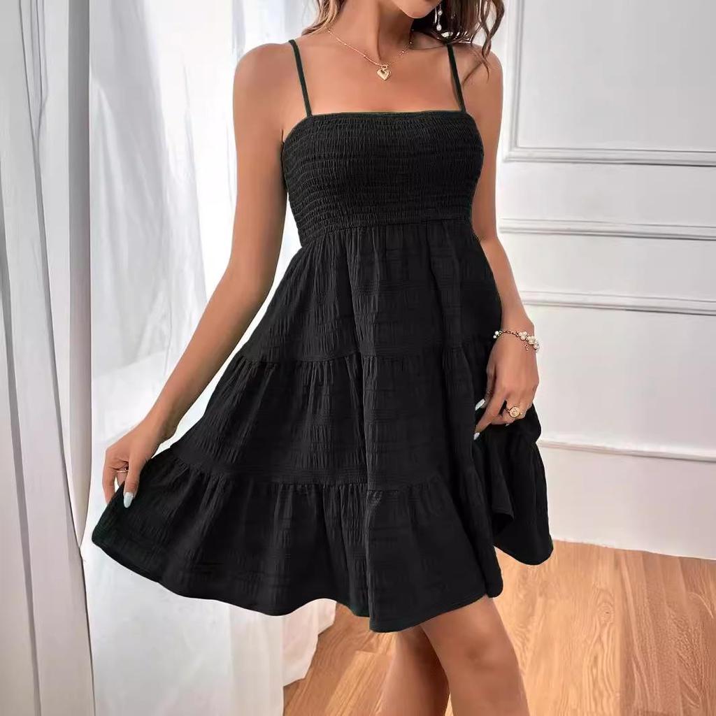 2024 One-Shoulder Solid Color Textured Dress - Versatile Summer Women's Fashion