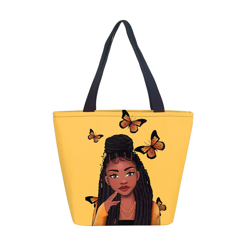 Borsa a Mano da Donna Ragazza Africana Borsa a Spalla Ragazza Borsa in Tela Stampata Tendenza Moda Borsa Tote di Grande Capacità