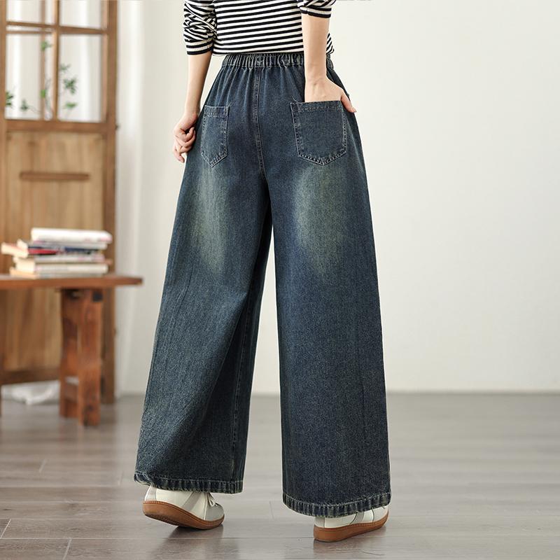 DIMANAF 2025 New Elastic Jeans Harlen Pants Women Loose Basic Denim Trousers Big Casual Blue Pants