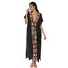 Women Summer Cover Up Dress V-Neck Short Sleeve Crochet Flower Decor See-through